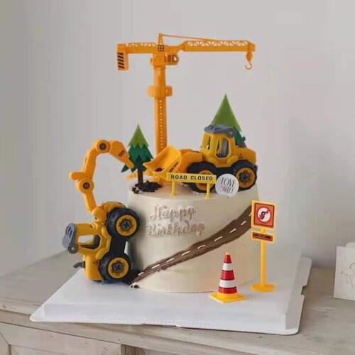 Engineering Vehicle Cake Decor Digging Machine Cake Toppers Crane Cake Decors Happy Birthday Party Decor Kids Boys Birthday Toys