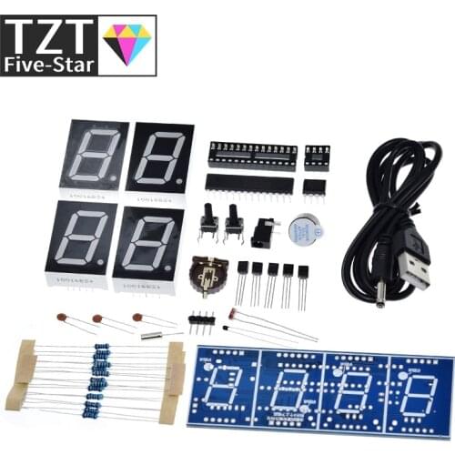 4 Bits DIY Digital Clock 1 Inch Electronic Kit Suite Microcontroller RED Tube LED Display Time Thermometer Alarm MCU STC15F204EA