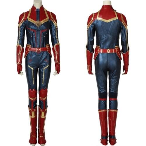 Movie Superheroine Cosplay Costume Captain Carol Danvers Battle Clothing Halloween Party Outfit Full Props With Shoe Covers
