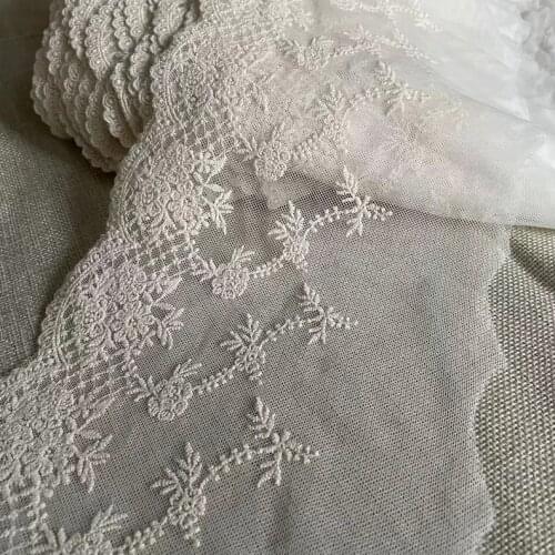 2 Meters Beige Color Lace Trim 100% Cotton Embroidery Lace Applique Trims DIY Lace Fabric Clothing Accessories