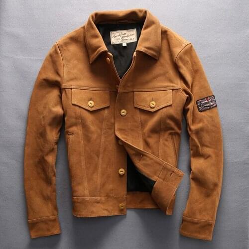 Mens Spring Slim Fit Genuine Turn Down Collar Single Breasted Jacket Thick Soft Cowhide Leather Coats for Male