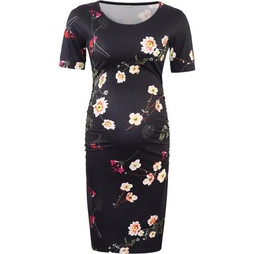 Summer Side Ruched Maternity Dresses short-sleeved Bodycon Pregnancy Dress Wrap Maternitys Dress Basic Hip Skirt for Photo Shoot