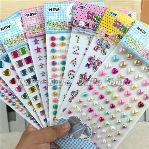 Hot Cheap Promotional Many Styles Mixed Color Acrylic Sticker Pearls Rhinestones Crystal DIY Car Decoration Stickers