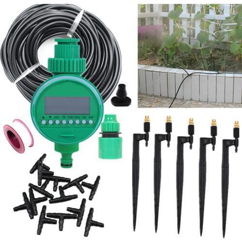 10/15/25m 4/7mm Microtube With Misting Sprinkler On 20cm Stake Garden Watering Kits WIth Water Timer Watering Controller