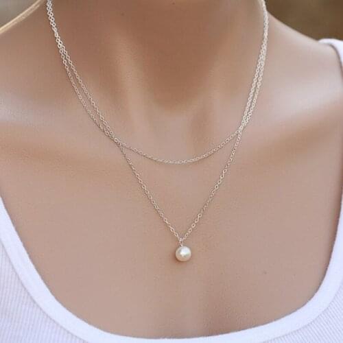 Fashion Double Layer Pearl Clavicle Necklace Charming Womens Gold Silver Color Choker Chain Sweet Girl Party Jewelry Gift