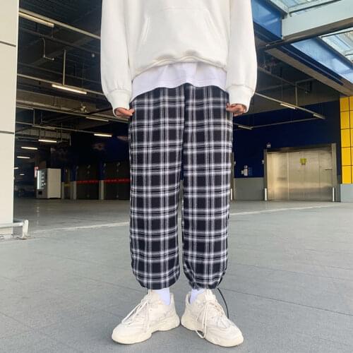 Fashion Loose Plush Plaid Casual Cargo Pants Men Mens Korean Handsome Mens Pants Versatile Leggings Free Shipping