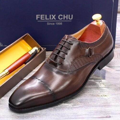 Big Size 13 Size 47 FELIX CHU Mens Dress Oxfords Genuine Leather Cap Top Lace Up Black Brown Business Wedding Suit Shoes for Men