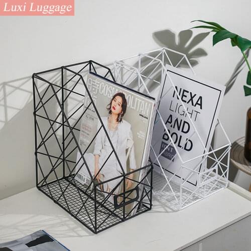 2021 New Wrought Iron Grid File Holder Simple Double Layer Desk Shelf Book Storage Office Student Supplies Desk Storage