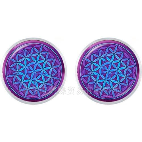New OM Yoga Stud Earrings Classic Chakra Mandala Glass Jewels Sacred Geometric Blue Flower Gift For Friends Great Gift