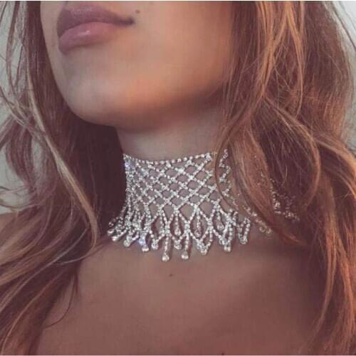 Fashion crystal womens Necklace Pendant womens luxury jewelry necklace shiny Rhinestone statement BLING Necklace Jewelry Gift