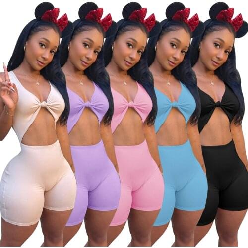 Sexy Sleeveless Playsuits Summer Women Fashion Solid Color Hollow Out Cute One Piece Short Romper Jumpsuit