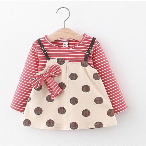 Spring Autumn Baby Girls Dress Fashion Kids Girls Bow Style Clothing Infant Kids Girls Outfits Bebes Cute Clothing