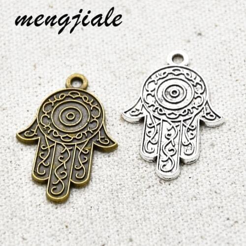 8pcs Alloy Metal Hamsa Charms Two Color Hand of Fatima Pendants For DIY Jewelry Accessories Making 34*23mm