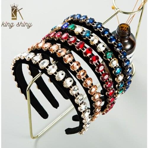 Temperament Korean Color Crystal Headband for Woman Elegant Water Drop Rhinestone Velet Hairband Female Party Hair Accessories