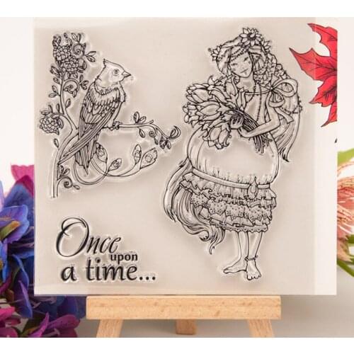 Girl Parrot Transparent Clear Silicone Stamp Seal Cutting DIY Scrapbooking Rubber Coloring Embossing Diary Decoration Reusable