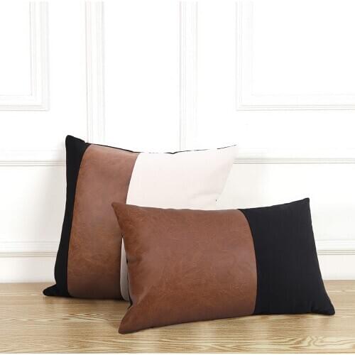PYONIC Nordic Leather Throw Pillow Covers Decorative Stripe Pillowcases Solid Soft Cushion Square Cojines for Sofa Bedroom
