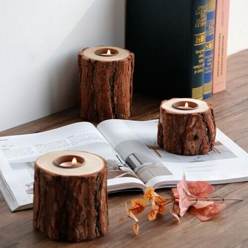 Retro Wooden Candle wedding New Years Day ins decorative candle wooden table home decoration scene restaurant supplies
