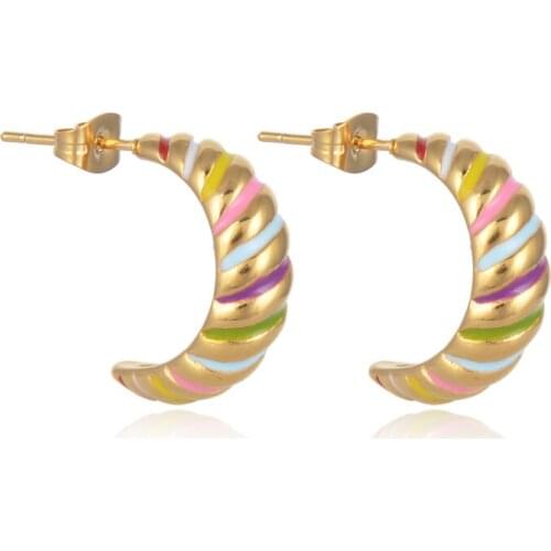 2021 New Style Stainless Steel Hypoallergenic Colorful Enamel Croissant Stud Earrings Gold Stereoscopic Moon Statement Earring