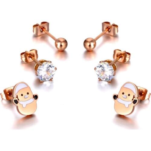 Trendy Original Design Stainless Steel Snowman Rhinestone Earrings 3Pair/Set Crystal Earrings For Women Girls E20042