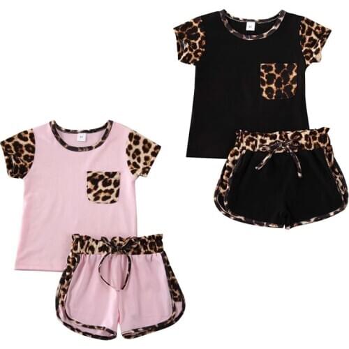 2PCS Kids Baby Girl Summer Clothing Leopard Tops Shorts Casual Sportswear Suits 1-6Years