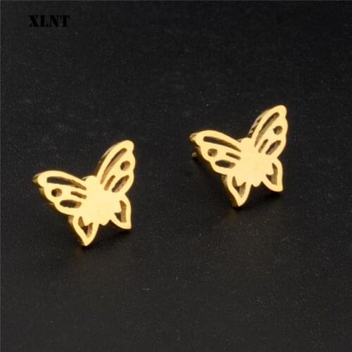 XLNT Fashion Stainless Steel Stud Earrings for Women Wedding Party Jewelry Hollow Stud Earrings Brincos Christmas Gifts