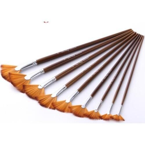 Y15 9Pcs/Set Different Size fan shap Gouache Oil Painting Brush Pen Nylon Hair Wooden Handle Paint Brush set Supplies