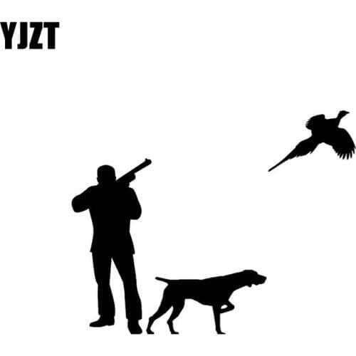 YJZT 15CM*11.6CM Hunters And Dogs Hunt Vinyl Car Sticker Decals Black/Silver C10-00442