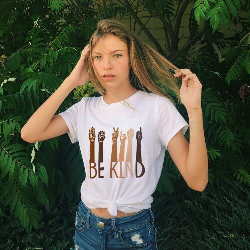Be Kind Graphic Tees Women Short Sleeve Kawaii Sign Language Print Harajuku Casual Female Vintage Tops Camisetas Mujer Hipster