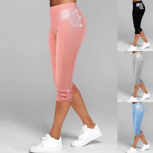 Leggings Women Lace Capris Yoga Pants Streetwear Ladies Sportwear Casul 3/4 Skinny Yoga Legging Pant 2021 Plus Size