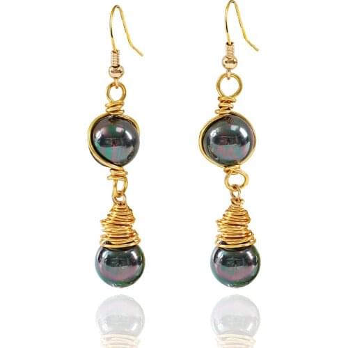 LANFLORA handmade black Imitation Pearl women earrings copper alloy earrings fashion earrings free shipping