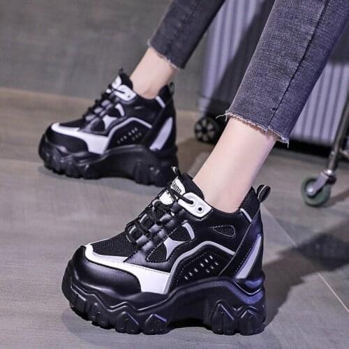 Spring and autumn fashion womens sports shoes retro thick-soled slope with color matching casual shoes waterproof platform