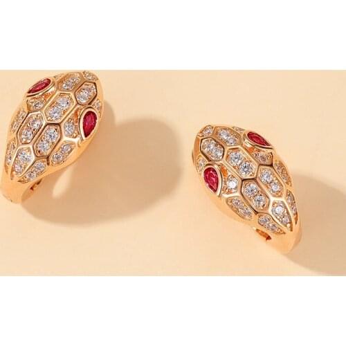 Gold Red Eye Snake Shaped Earrings Retro Snake Lady Earrings