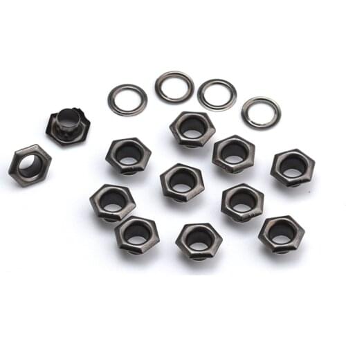 200sets/lot Special Unique metal eyelets with washer hexagon / sexangle grommets black nickle JY-010