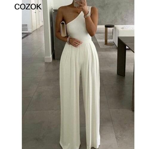 2021 One Shoulder Jumpsuits Wedding Dresses Sleeveless Pants A Line Boho Beach Bohemian Bridal Gowns