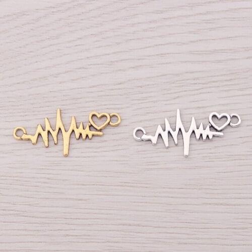 30 x Antique Gold ECG Heartbeat Heart Connectors Charms For Bracelet Necklace Jewelry Making Findings 31x14mm