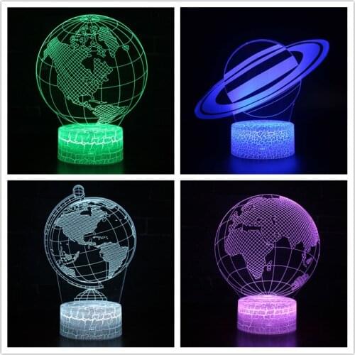 Remote Touch 3D Night Light Creative Christmas Gift 7 Color Saturn Earth Shape LED Table Lamp USB Powered Home Bedroom Decor