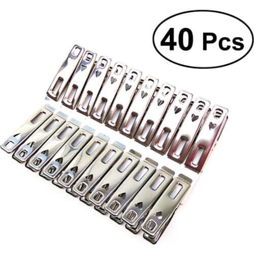 40pcs Stainless Steel Clothes Pegs Metal Clips Socks Clips Clothes Pins Multifunctional Clothing Clamps