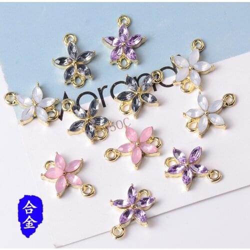 50pc 14*19mm Gold color Alloy Material Crystal Flower Connector Charm For DIY Clothing/Hair Wedding Handmade Jewelry Making