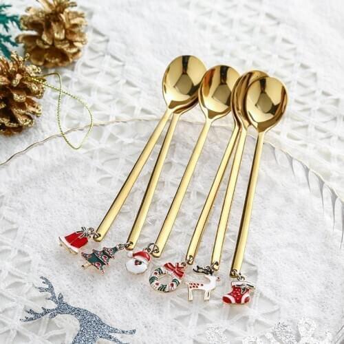 Christmas Decorations for HomeStainless Christmas Spoon New Year 2021 Xmas Party Table Ornaments Coffee Spoon Navidad Noel Gift