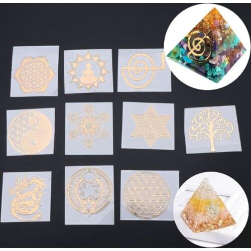 30Pc 7 Chakra Copper Energy Tower Orgonite Sticker Flower Life Tree Pyramid Epoxy Resin Fillings Material Jewelry Making 634D