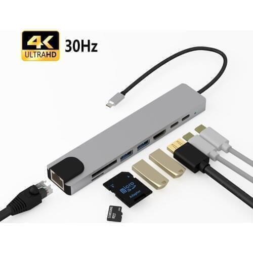 8 in 1 USB C to HDMI Multiport Adapter USB C Hub Laptop Docking Station for Macbook Pro 2018 2017/Air 2018/2019
