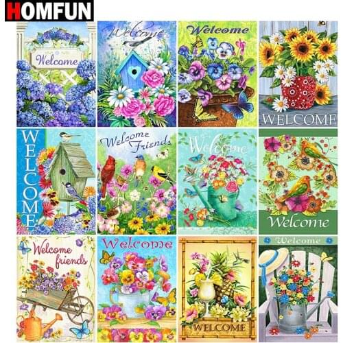 HOMFUN DIY Diamond Painting"Flower scenery Bird house"Full Drill Square Round Diamond Embroidery 5D Cross Stitch Decoration Home
