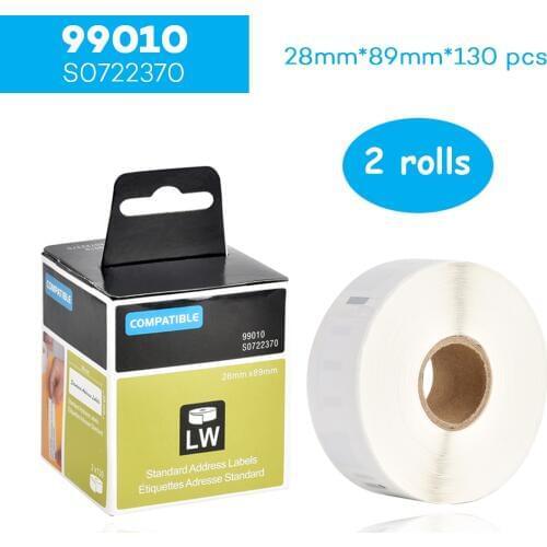 CIDY 2 rolls Compatible for Dymo 99010 Label 28*89mm 130Pcs/Roll Compatible for LabelWriter 400 450 450Turbo Printer SLP 440 450