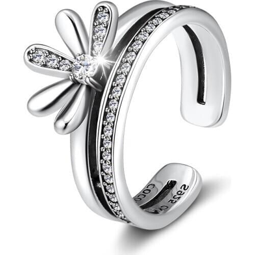 Floral Daisy Rings 100% 925 Sterling Silver Jewelry Free Shipping