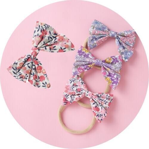 12pcs/lot Baby Headband Bows Hair Clip Floral Fabric Nylon Headbands For Kids Print Hairpins School Girl Hair Accessories