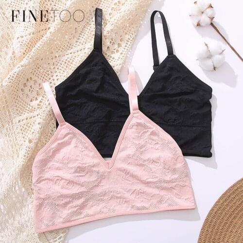FINETOO Women Deep V Tops Hollow Crop Top Girls Sexy Bralette Seamless Underwear Ladies Camisoles Women Soft Tanks Lingerie M L