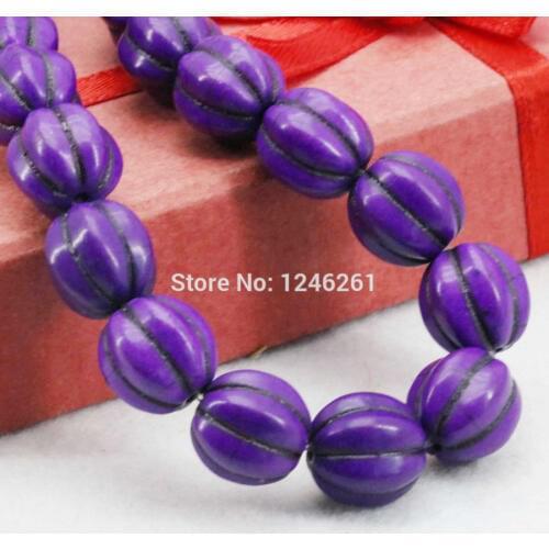 12mm Purple Pumpkin DIY Loose Beads Turkey Howlite Stone For Necklace Bracelet Women Girls Gifts Accessories Jewelry Making Gems