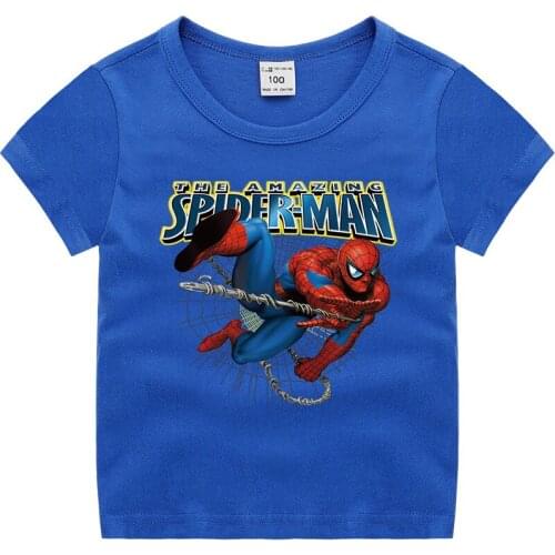 2021 New Spiderman Kids Boys T-shirt Girls T Shirt Summer 100% Cotton Tee Tops Marvel Cartoon Funny Clothes Children Tshirts