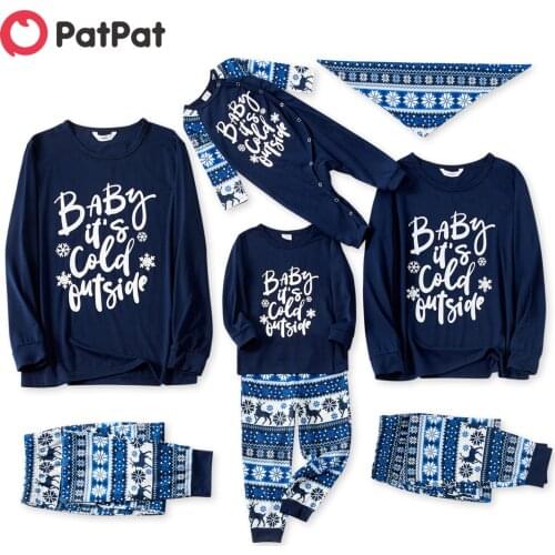 PatPat Mosaic Family Matching Letter Top Reindeer Pants Christmas Pajamas Set(Flame Resistant)