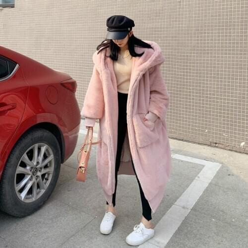 Oversized Faux Fur Jacket Women Winter Coat Female Thick Warm Plush Ladies Big Hooded Pink Black Grey Teddy Outerwear